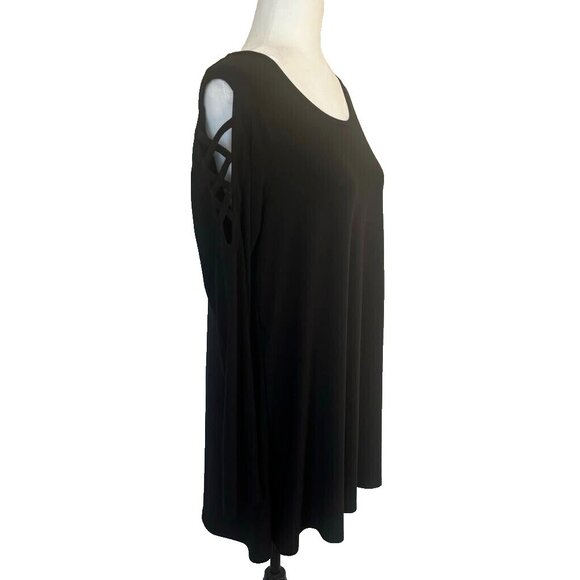 SYMPLI Tunic Blouse Top Size 10 Black Jersey Knit Criss Cross Shoulder Detail - Picture 4 of 8